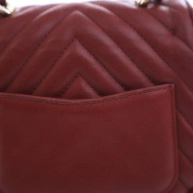 Pre Owned Chanel Mini Red Lambskin Reversed Round Flap Bag