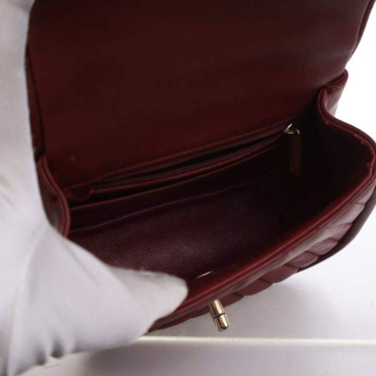 Pre Owned Chanel Mini Red Lambskin Reversed Round Flap Bag