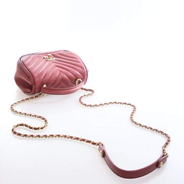 Pre Owned Chanel Mini Red Lambskin Reversed Round Flap Bag