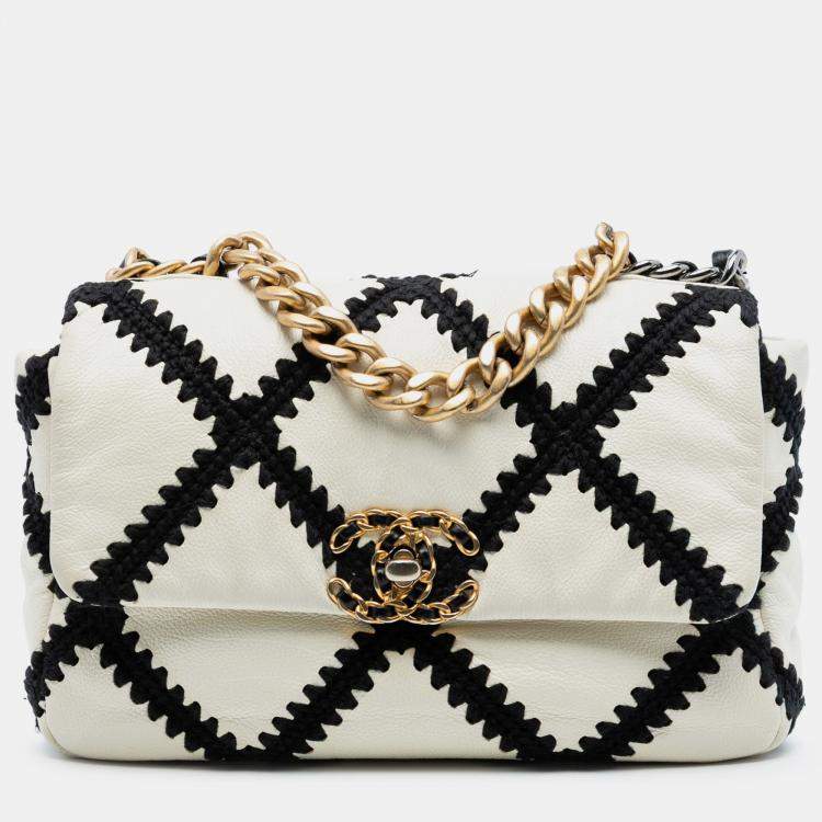 Pre Owned Chanel White Medium Crochet Calfskin 19 Flap