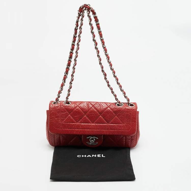 Pre Owned Chanel CC Red Perforated Quilted Leather Flap Bag