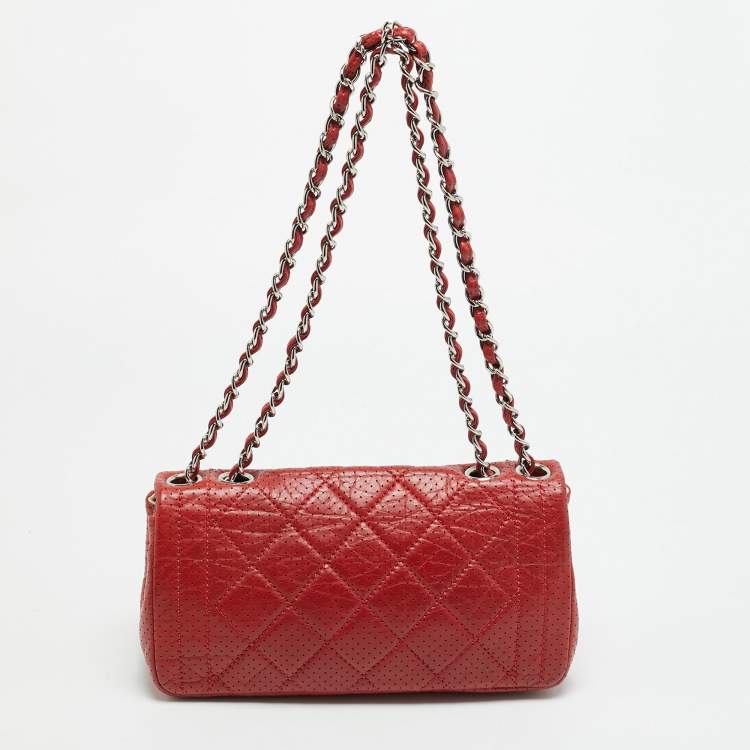 Pre Owned Chanel CC Red Perforated Quilted Leather Flap Bag