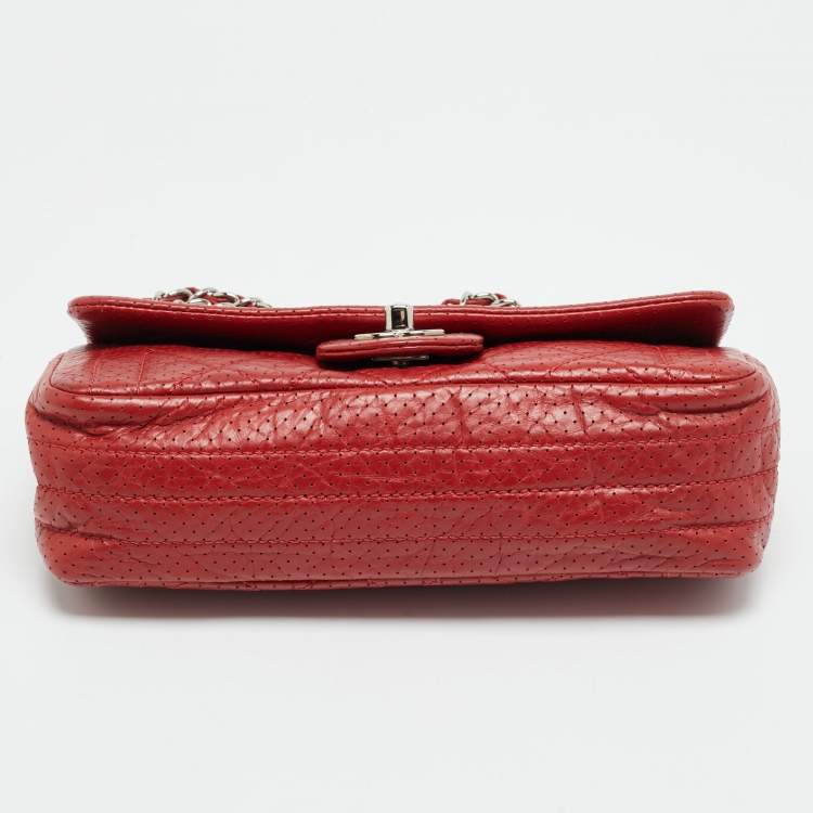 Pre Owned Chanel CC Red Perforated Quilted Leather Flap Bag