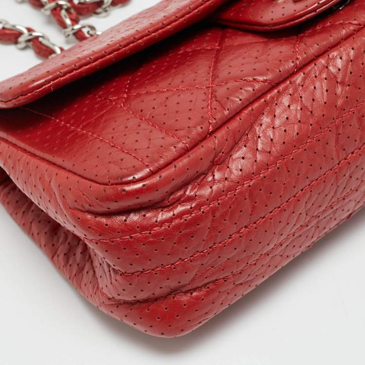 Pre Owned Chanel CC Red Perforated Quilted Leather Flap Bag