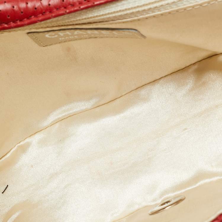 Pre Owned Chanel CC Red Perforated Quilted Leather Flap Bag