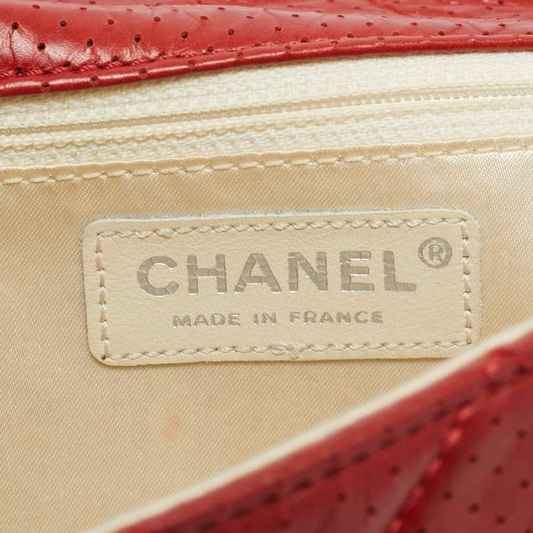 Pre Owned Chanel CC Red Perforated Quilted Leather Flap Bag