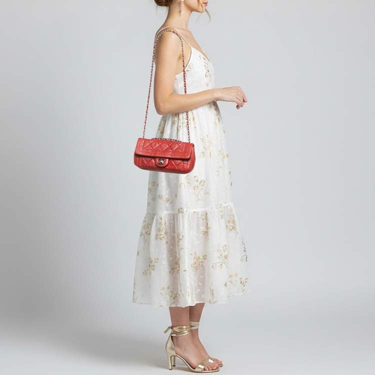 Pre Owned Chanel CC Red Perforated Quilted Leather Flap Bag