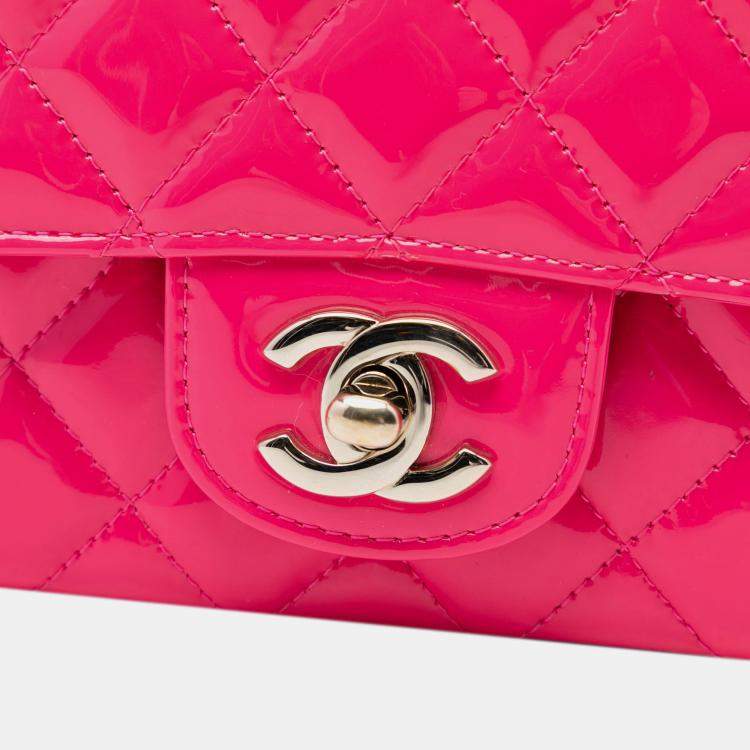 Pre Owned Chanel Pink Mini Rectangular Classic Patent Single Flap