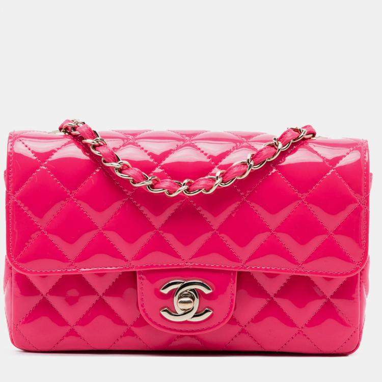 Pre Owned Chanel Pink Mini Rectangular Classic Patent Single Flap