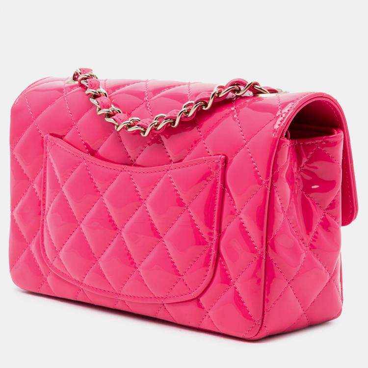 Pre Owned Chanel Pink Mini Rectangular Classic Patent Single Flap
