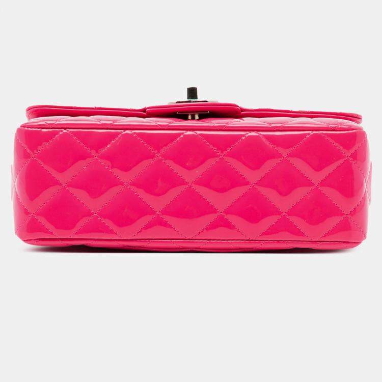 Pre Owned Chanel Pink Mini Rectangular Classic Patent Single Flap