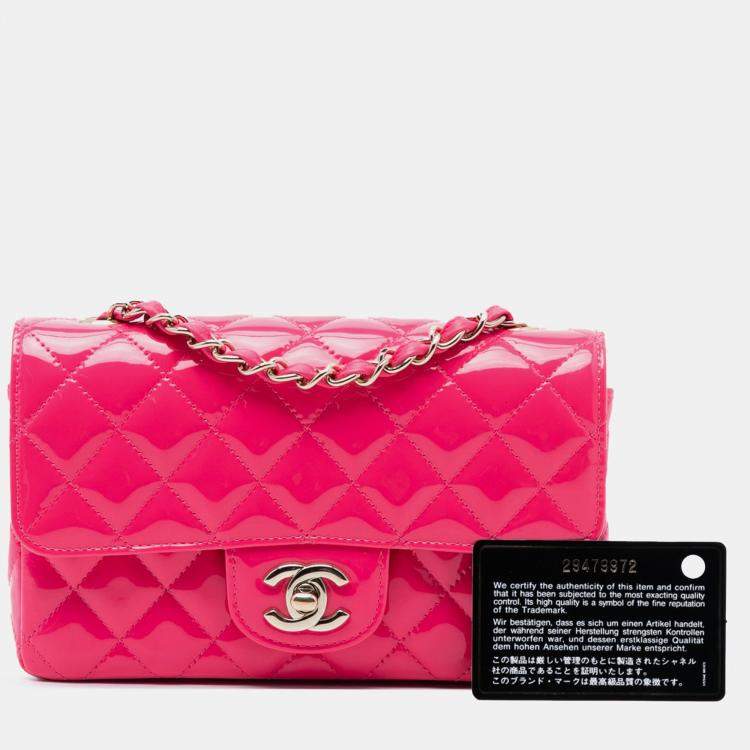 Pre Owned Chanel Pink Mini Rectangular Classic Patent Single Flap
