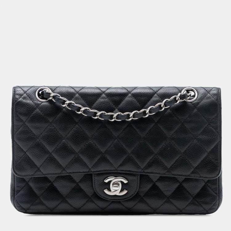 Pre Owned Chanel Black Medium Classic Caviar Double Flap