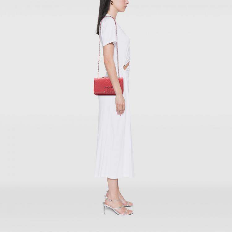 Pre Owned Chanel Red Medium Quilted Caviar CC Filigree Flap