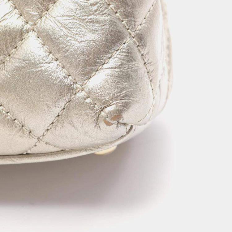 Pre Owned Chanel Coco Handle Flap Matelasse Handbag Leather Silver