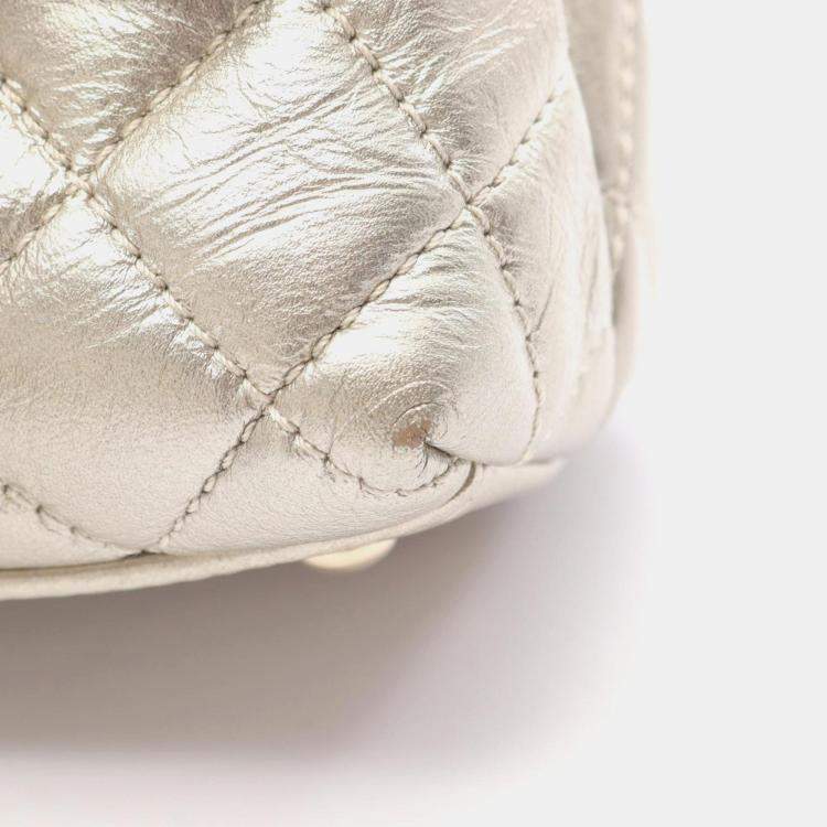 Pre Owned Chanel Coco Handle Flap Matelasse Handbag Leather Silver