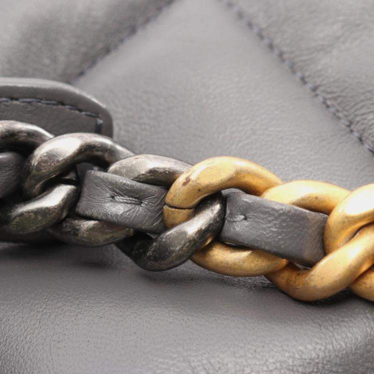 Pre Owned Chanel 19 Gray Lambskin Leather Shoulder Bag