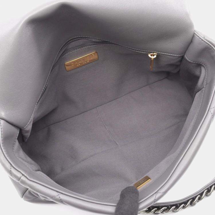 Pre Owned Chanel 19 Gray Lambskin Leather Shoulder Bag
