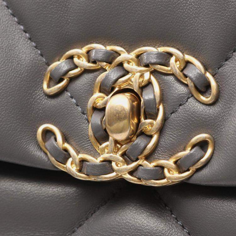 Pre Owned Chanel 19 Gray Lambskin Leather Shoulder Bag