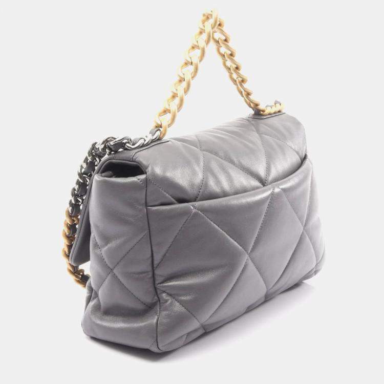 Pre Owned Chanel 19 Gray Lambskin Leather Shoulder Bag