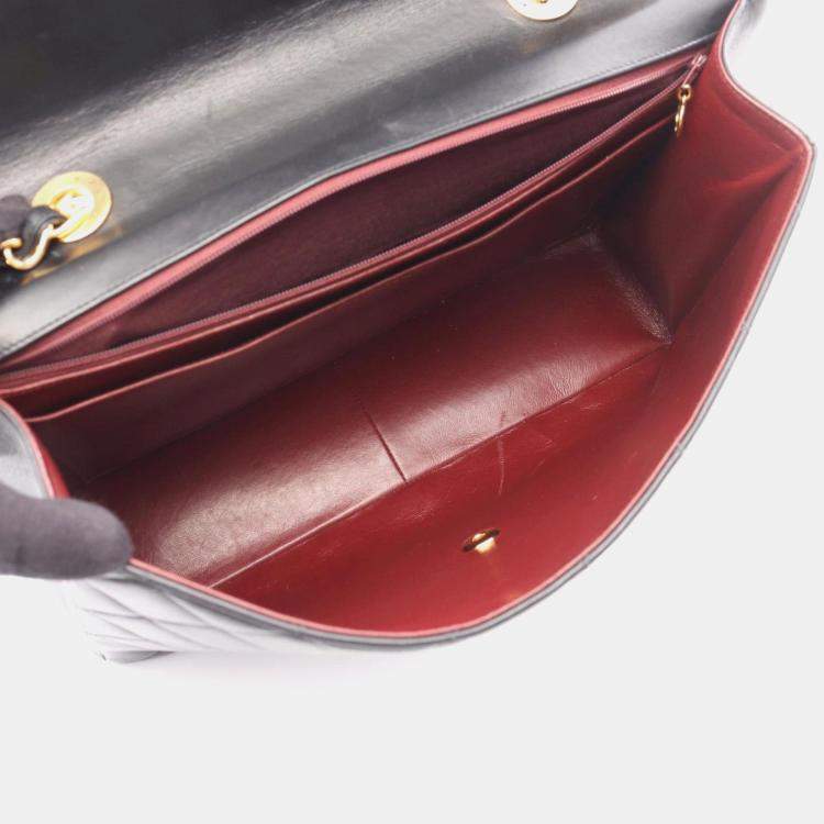 Pre Owned Chanel Coco Mark Large Black Lambskin Leather Shoulder Bag