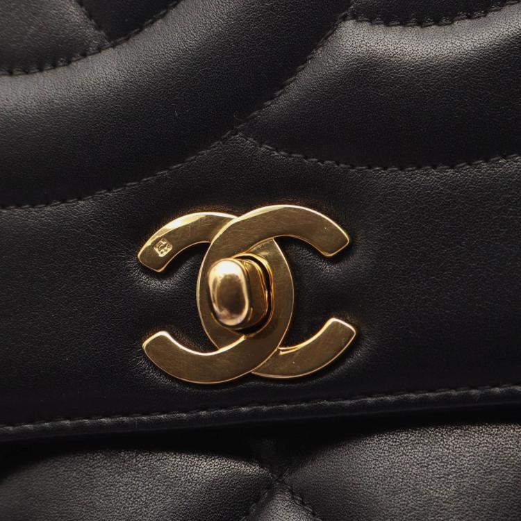 Pre Owned Chanel Coco Mark Large Black Lambskin Leather Shoulder Bag