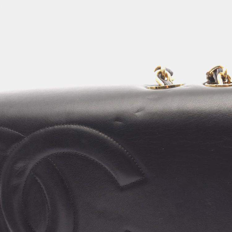 Pre Owned Chanel Coco Mark Large Black Lambskin Leather Shoulder Bag