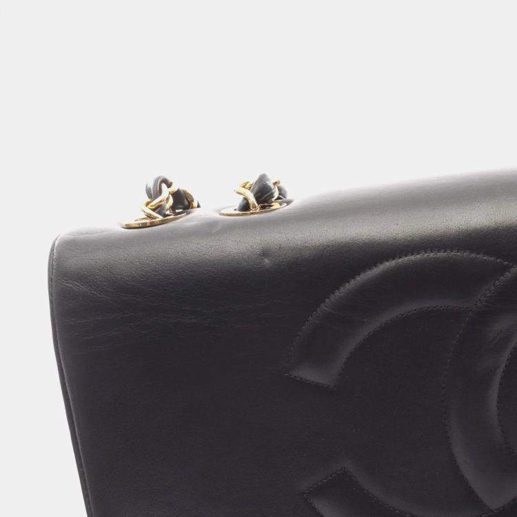 Pre Owned Chanel Coco Mark Large Black Lambskin Leather Shoulder Bag