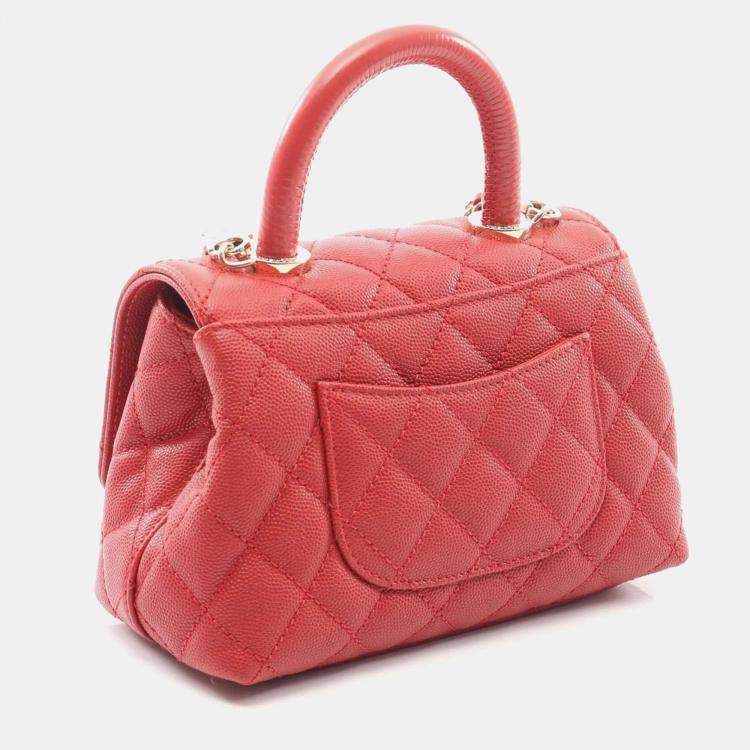 Pre Owned Chanel Coco Handle Xxs Top Handbag In Grained Calfskin Caviar Leather Red