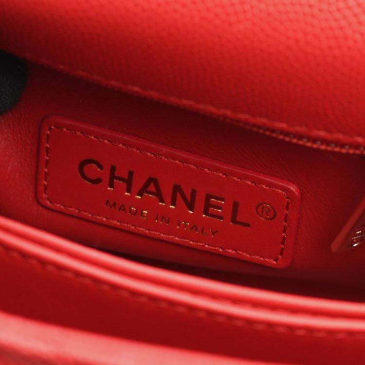 Pre Owned Chanel Coco Handle Xxs Top Handbag In Grained Calfskin Caviar Leather Red