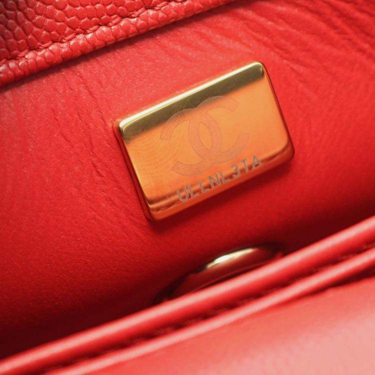Pre Owned Chanel Coco Handle Xxs Top Handbag In Grained Calfskin Caviar Leather Red