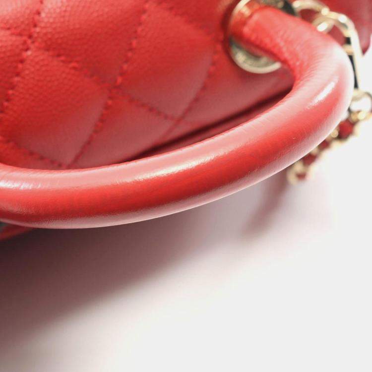 Pre Owned Chanel Coco Handle Xxs Top Handbag In Grained Calfskin Caviar Leather Red