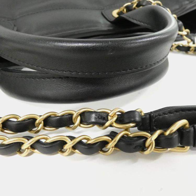 Pre Owned Chanel Deauville Black Leather Tote Bag