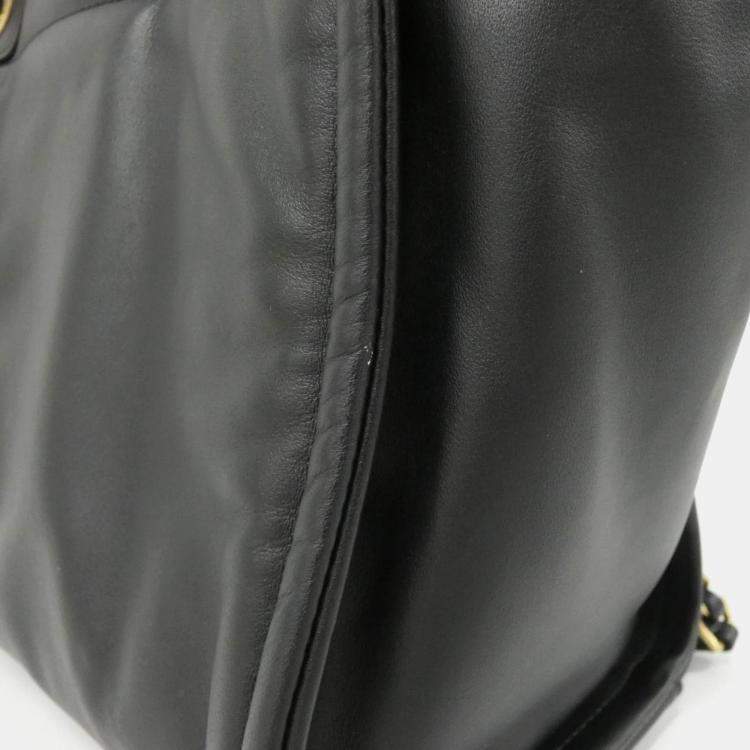 Pre Owned Chanel Deauville Black Leather Tote Bag