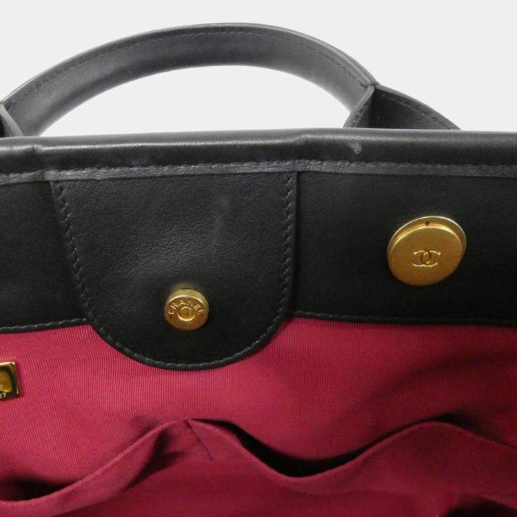 Pre Owned Chanel Deauville Black Leather Tote Bag