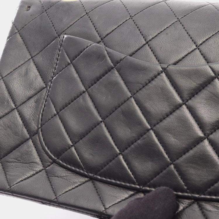 Pre Owned Chanel Classic Double Flap Black Lambskin Leather Shoulder Bag