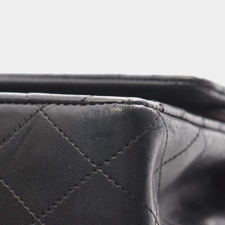 Pre Owned Chanel Classic Double Flap Black Lambskin Leather Shoulder Bag