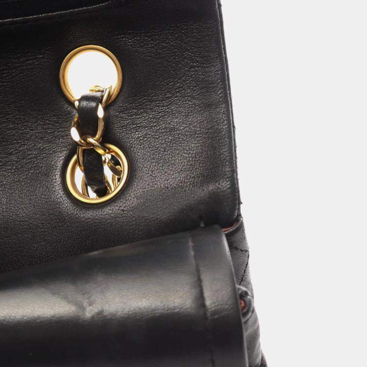 Pre Owned Chanel Classic Double Flap Black Lambskin Leather Shoulder Bag