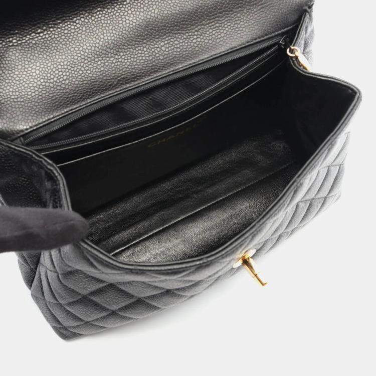 Pre Owned Chanel Black Caviar Grained Calfskin Leather Top Handle Bag
