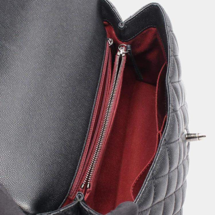 Pre Owned Chanel Coco Handle Black Grained Calfskin Leather Top Handle Bag