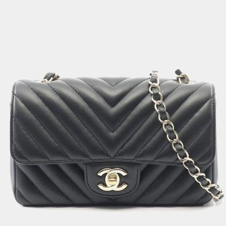 Pre Owned Chanel V Stitch Chevron Mini Black Lambskin Leather Shoulder Bag