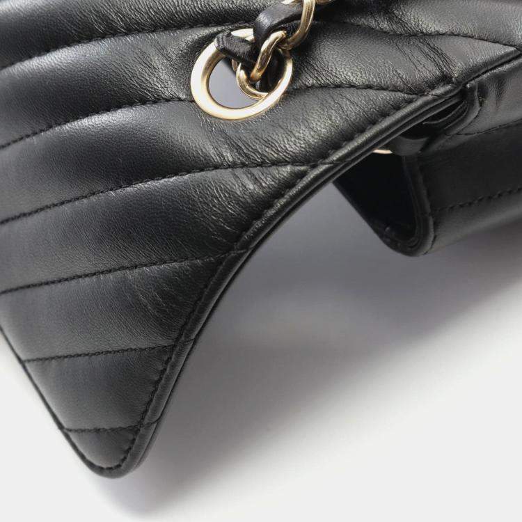 Pre Owned Chanel V Stitch Chevron Mini Black Lambskin Leather Shoulder Bag