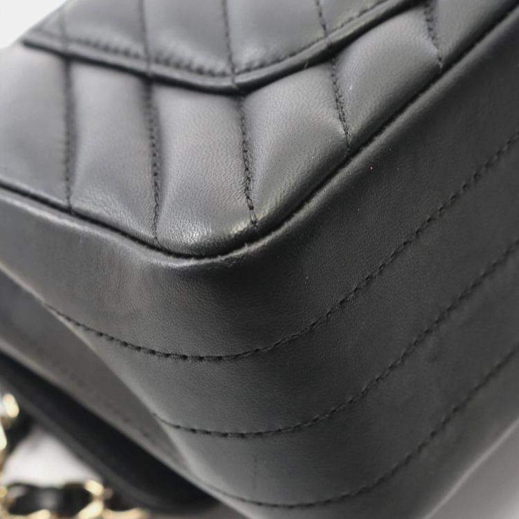 Pre Owned Chanel V Stitch Chevron Mini Black Lambskin Leather Shoulder Bag
