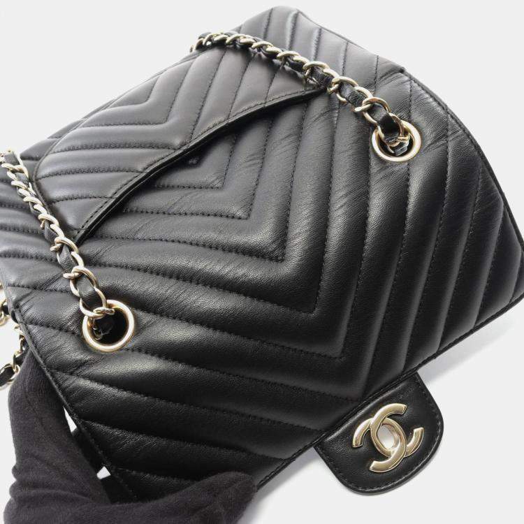 Pre Owned Chanel V Stitch Chevron Mini Black Lambskin Leather Shoulder Bag