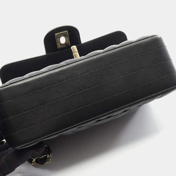Pre Owned Chanel V Stitch Chevron Mini Black Lambskin Leather Shoulder Bag