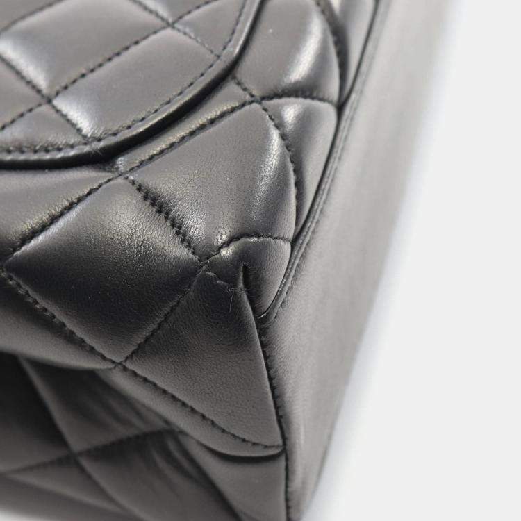 Pre Owned Chanel Matelasse Black Lambskin Leather Top Handle Bag