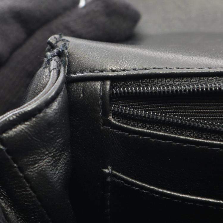 Pre Owned Chanel Matelasse Black Lambskin Leather Top Handle Bag