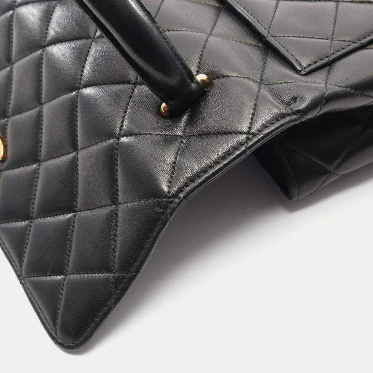 Pre Owned Chanel Matelasse Black Lambskin Leather Top Handle Bag