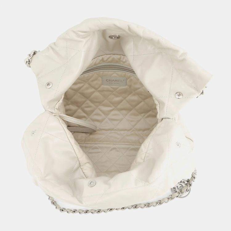 Pre Owned Chanel Handbag 22 Light Grey Shiny Calfskin Leather