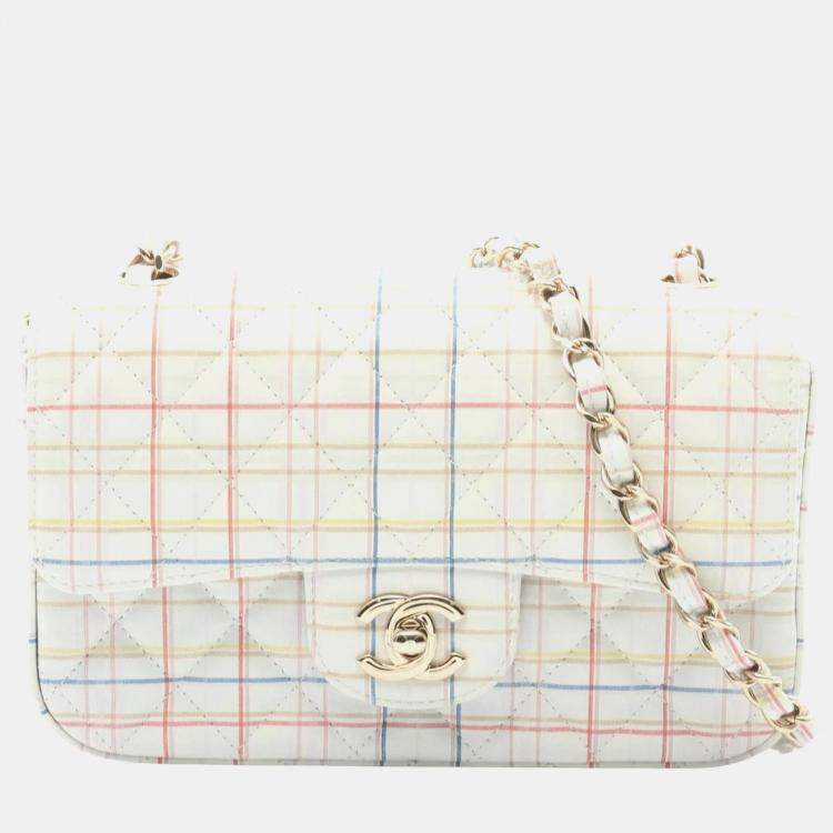 Pre Owned Chanel Mini Matelasse 20 Shoulder Bag Leather White Multicolor